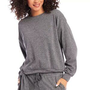 108$ Karen Kane Side Tie Crew Neck Shirt Top Long Sleeves Women's Size L Silver